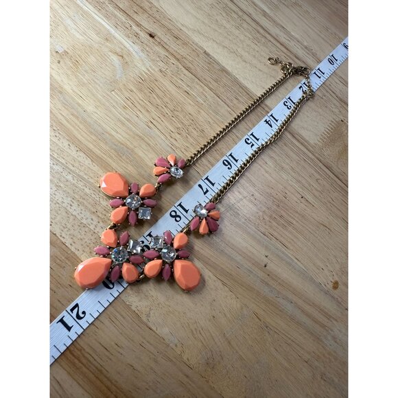 J.Crew Orange Floral Crystal Rhinestone Statement Necklace With Gold-Tone Chain - Picture 6 of 10